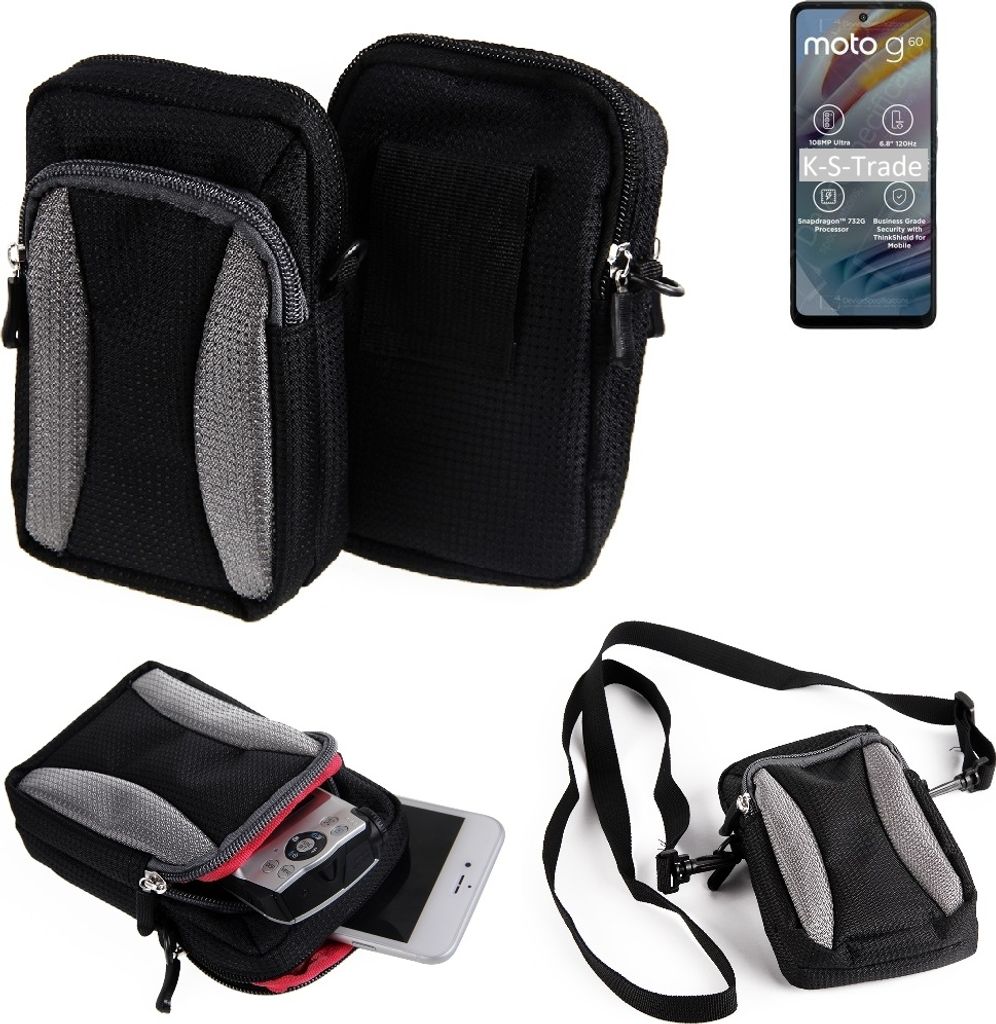 K-S-Trade Holster Schutz Hülle kompatibel mit Motorola Moto G60 Handy Hülle Gürteltasche Umhängetasche mit Zusatzfach schwarz
