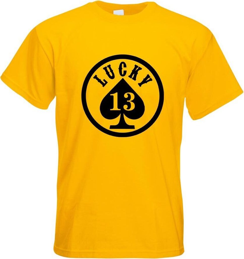 Kiwistar - T-Shirt - gelb - Lucky 13 Motiv Bedruckt Funshirt Design Print - mit Motiv Bedruckt - Funshirt Design - Sport - Freizeit - Herren - M
