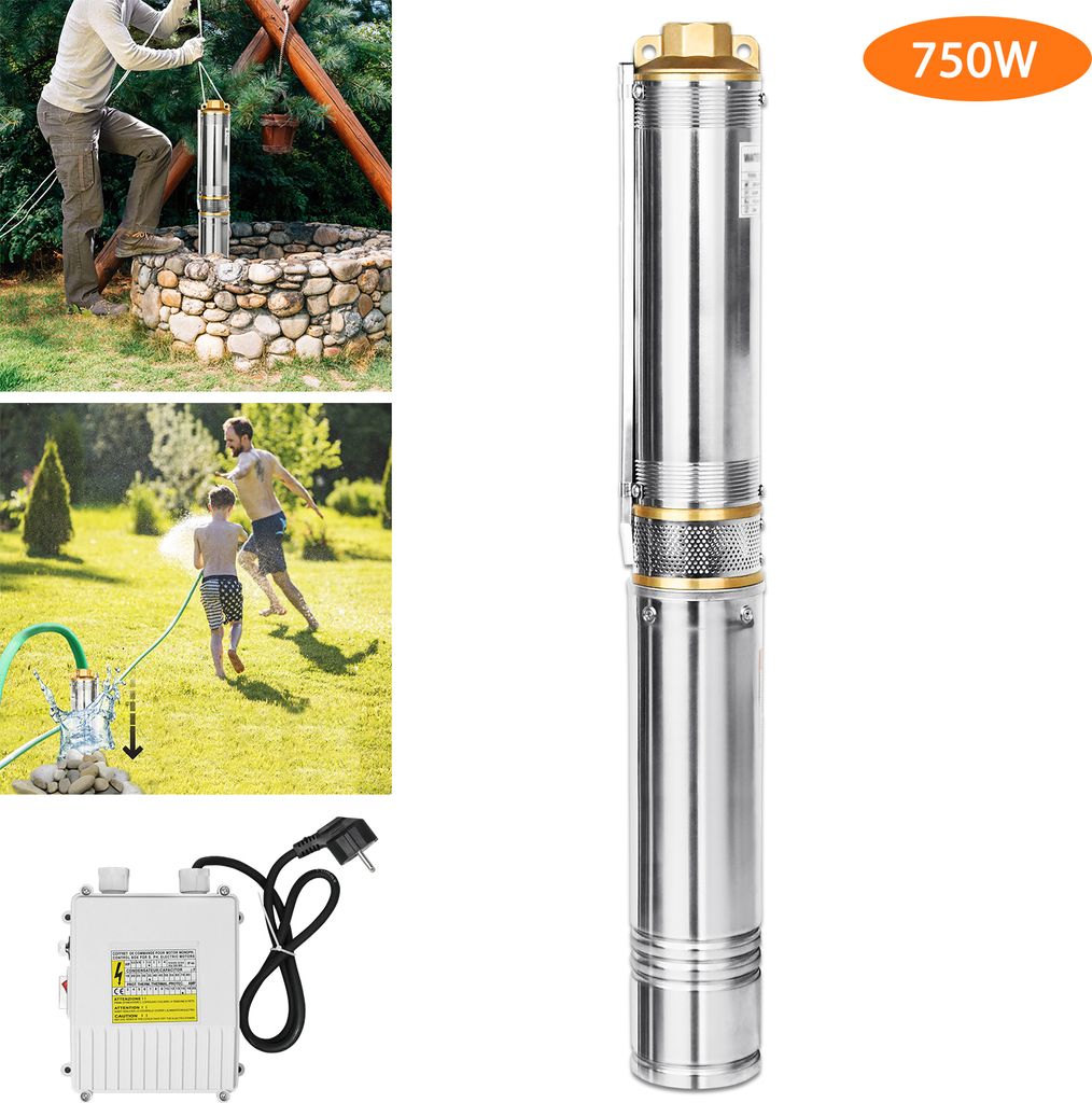 XMTECH Tiefbrunnenpumpe Brunnenpumpe Tauchpumpe Rohrpumpe sandresistente Garten Pumpe 750W 4000 l/h bis 6,7bar