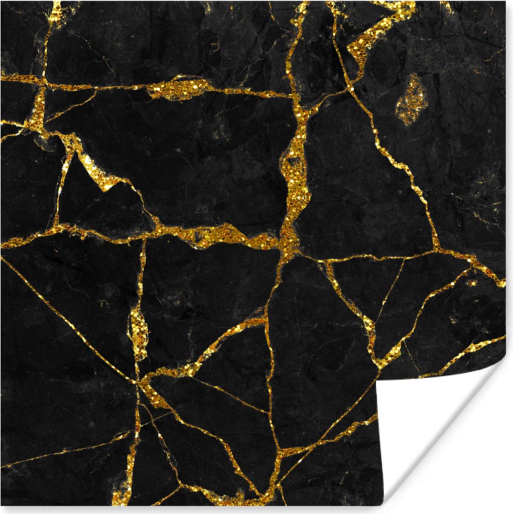 MuchoWow Poster Marmor - Gold - Schwarz - Marmoroptik - Glitter 100x100 cm - Babyzimmer