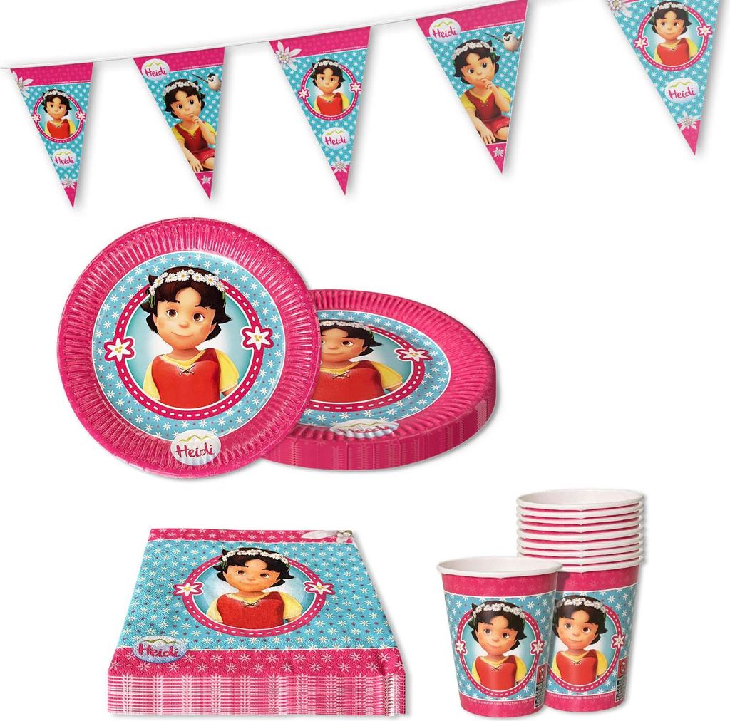 Heidi 51-tlg. Party Set – Geburtstag Deko mit Bechern Tellern Servietten Tüten
