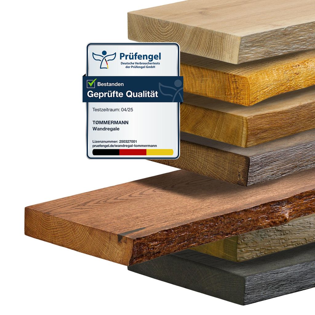 tømmermann Wandregal mit Baumkante Schweberegal massiv Eiche - Bücherregal Regal Hängeregal Regalbrett Wandboard Wand Shelf | 120cm Farbe Teak