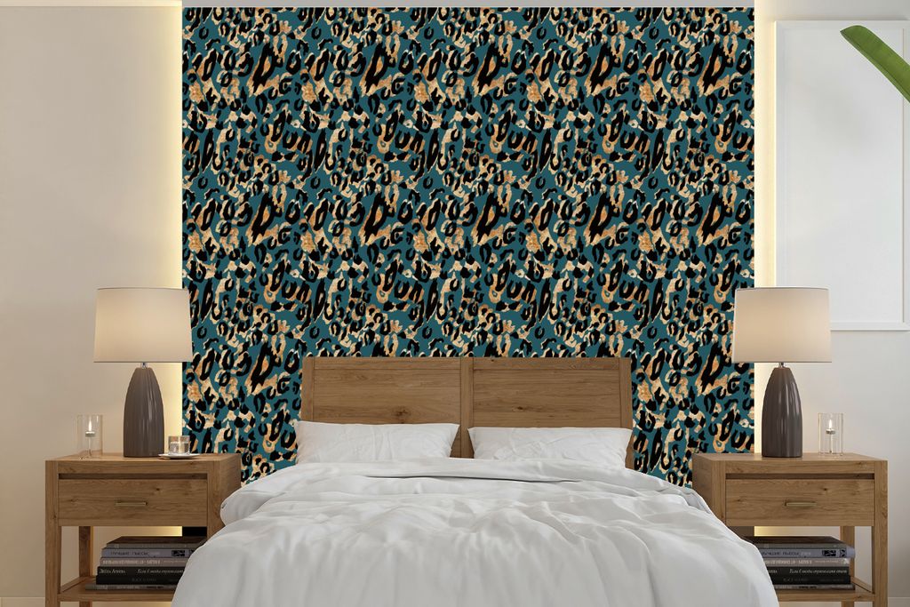 MuchoWow Fototapete für Wohnzimmer oder Schlafzimmer Wandtapete Vinyl Motivtapete Panther - Luxus - Muster - 240x240 cm - Schlafzimmer-Tapete