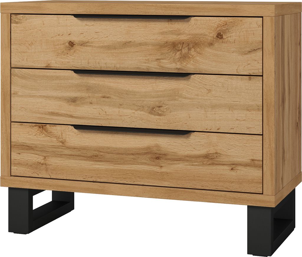 Kommode Sideboard Beistellkommode HELENE HL27 eiche wotan mit 3 Schubladen 99x83x45cm