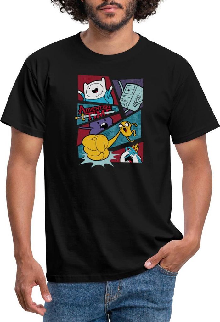 Spreadshirt Adventure Time Mit Finn Und Jake Comic Felder Männer T-Shirt, L, Schwarz