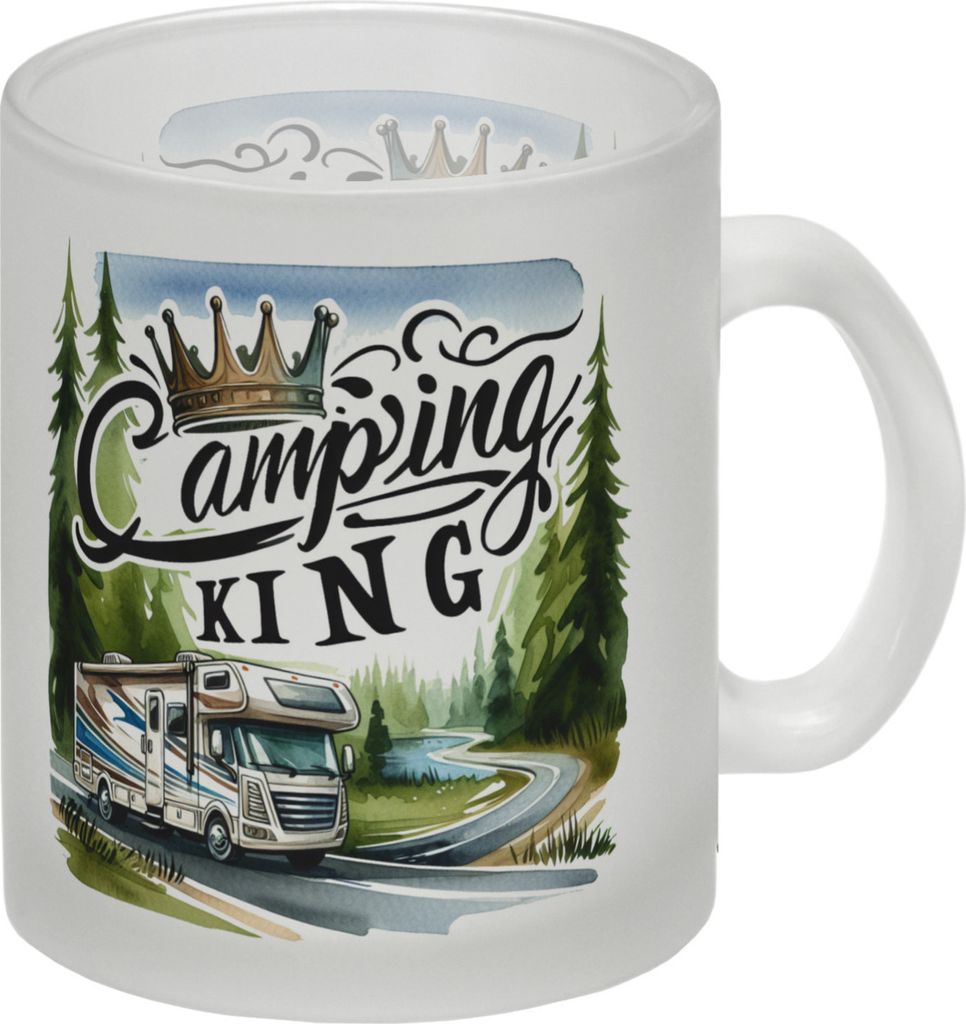 Camping King mit Wohnmobil Glas Tasse