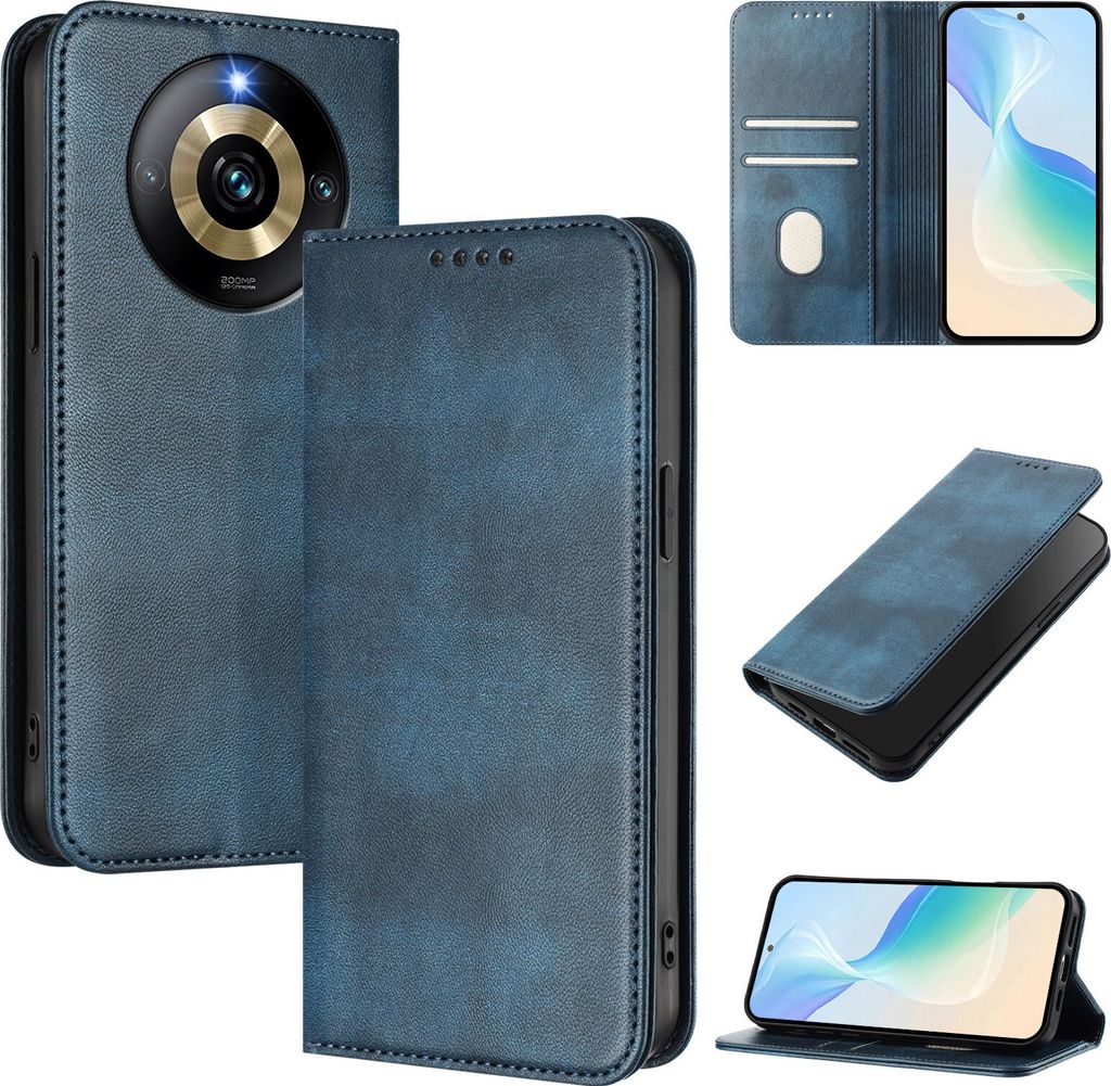 Handyhülle für Realme Narzo 60 Pro/Realme 11 Pro/Realme 11 Pro+, Vintage Leder RFID Schutz Kartenfach Standfunktion Magnetische Klapphülle Blau