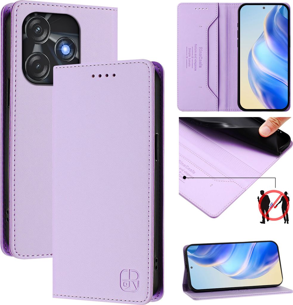 Lederhülle für Tecno Spark 10C/Spark 10 4G Hülle Flip Brieftasche Kartenfächern Ständer Schutzhülle Violett