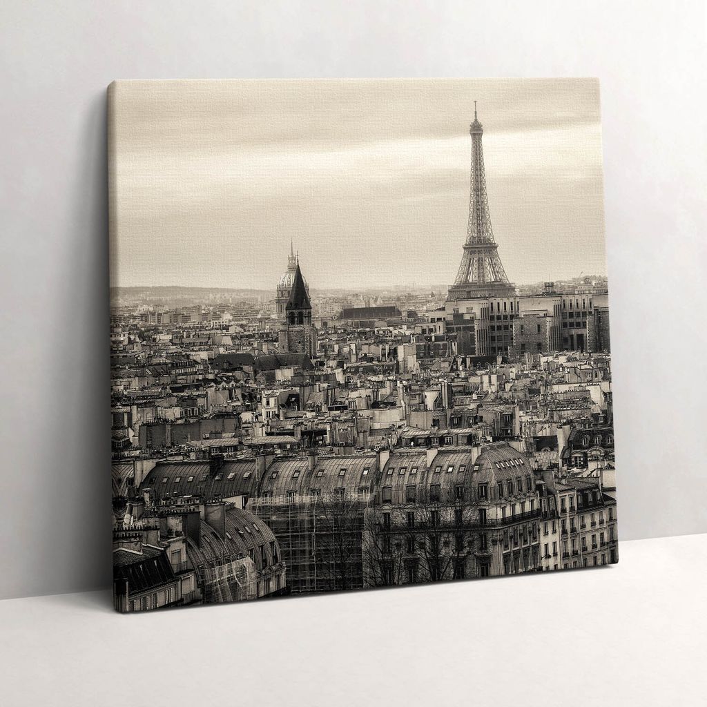 Landscape of Paris and the Eiffel Tower – Leinwandbild Wandbild – 60x60 cm – Leinwandbilder – Wandbilder – Schlafzimmer – Flur