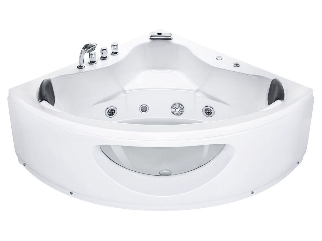 BELIANI Weiße Badewanne 190 x 140 cm aus Sanitäracryl Kunststoff Stahl und Metall Multifunktionell Badezimmerzubehör Elegante Optik Modernes Design