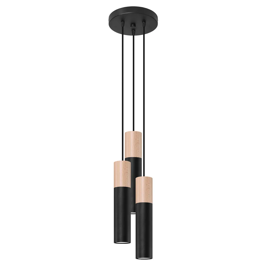 Lampadario PABLO 3P Nero 3xGU10 Acciaio Legno Design Industriale