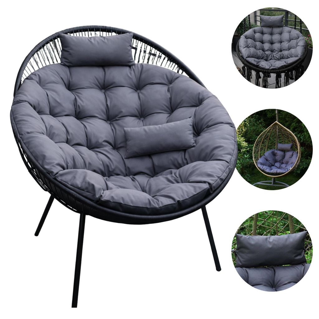 Hängesessel Kissen, Polster für Polyrattan / Rattan Hängeschaukel, Rund Hängekorb kissen, Rückenkissen – XXL 110 cm – dunkelgrau