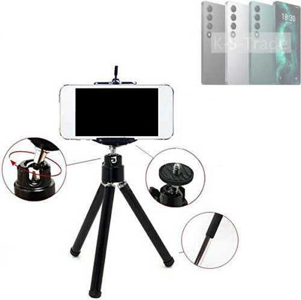 K-S-Trade Smartphone Stativ Dreibein kompatibel mit Meizu 20 Infinity Tripod aus Aluminium Klemmstativ Stativ Adapter für Mobiltelefone schwarz 1x