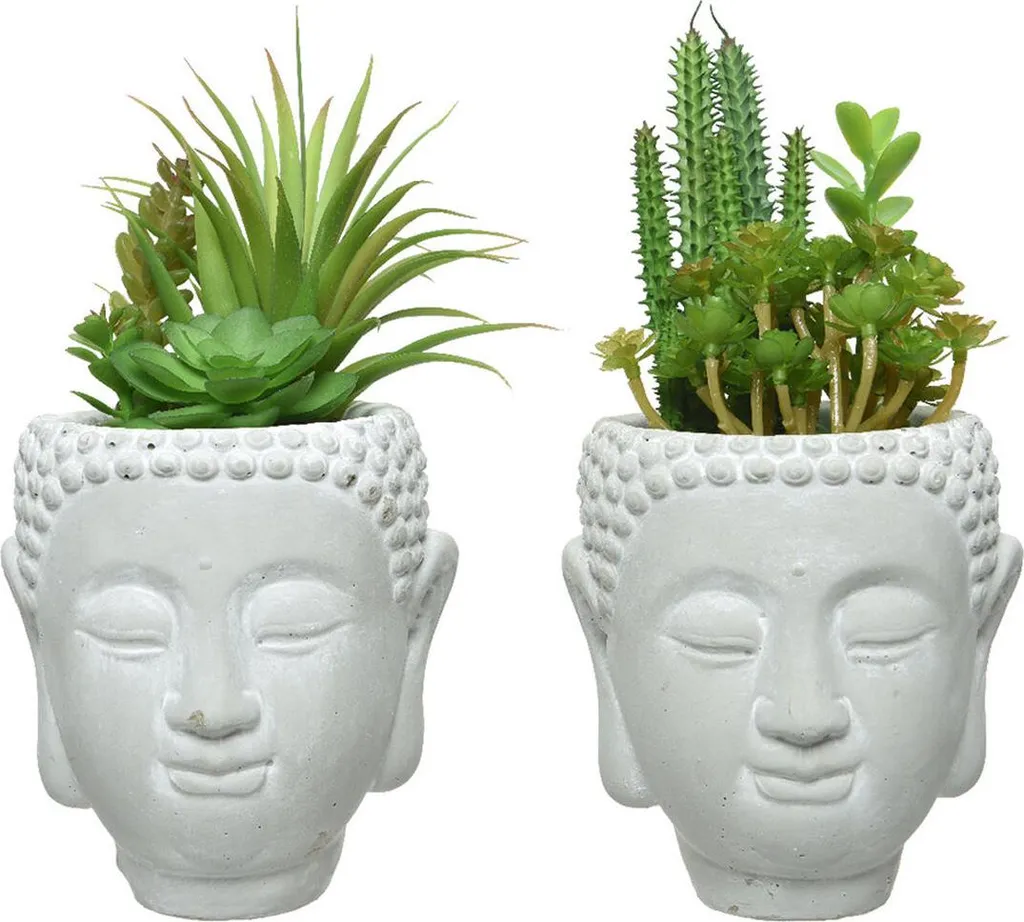 Succulente Artificiali 23cm in Vaso Buddha Terracotta - Arredo Zen Online