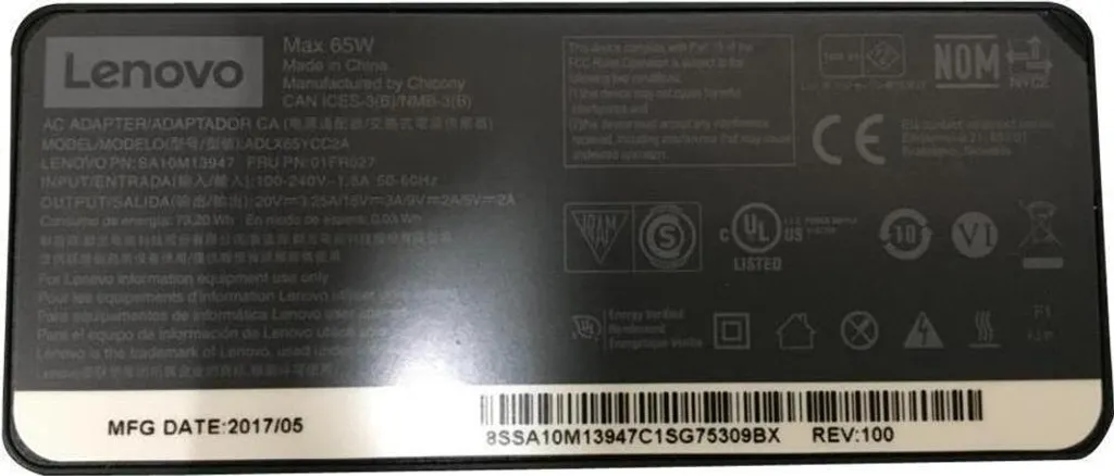Chargeur Lenovo 65W USB-C Chicony 01FR027 Origine ThinkPad X270