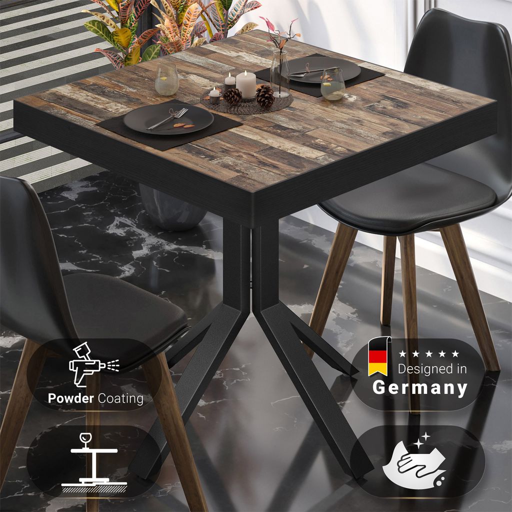 BE | Bistro Tisch | 60 x 60 x 77 cm | Quadratisch | Schwarz Rand | Vintage Old / Schwarz | Bistrotisch Gastro Tisch