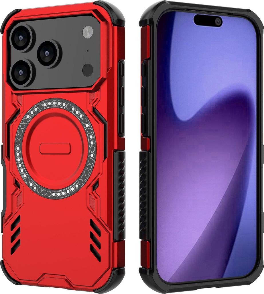 Magnetisch Hülle für iPhone 17 Pro, Hybrid PC TPU Bumper Stoßfestes Loch Wärmeableitung Handyhülle Rot