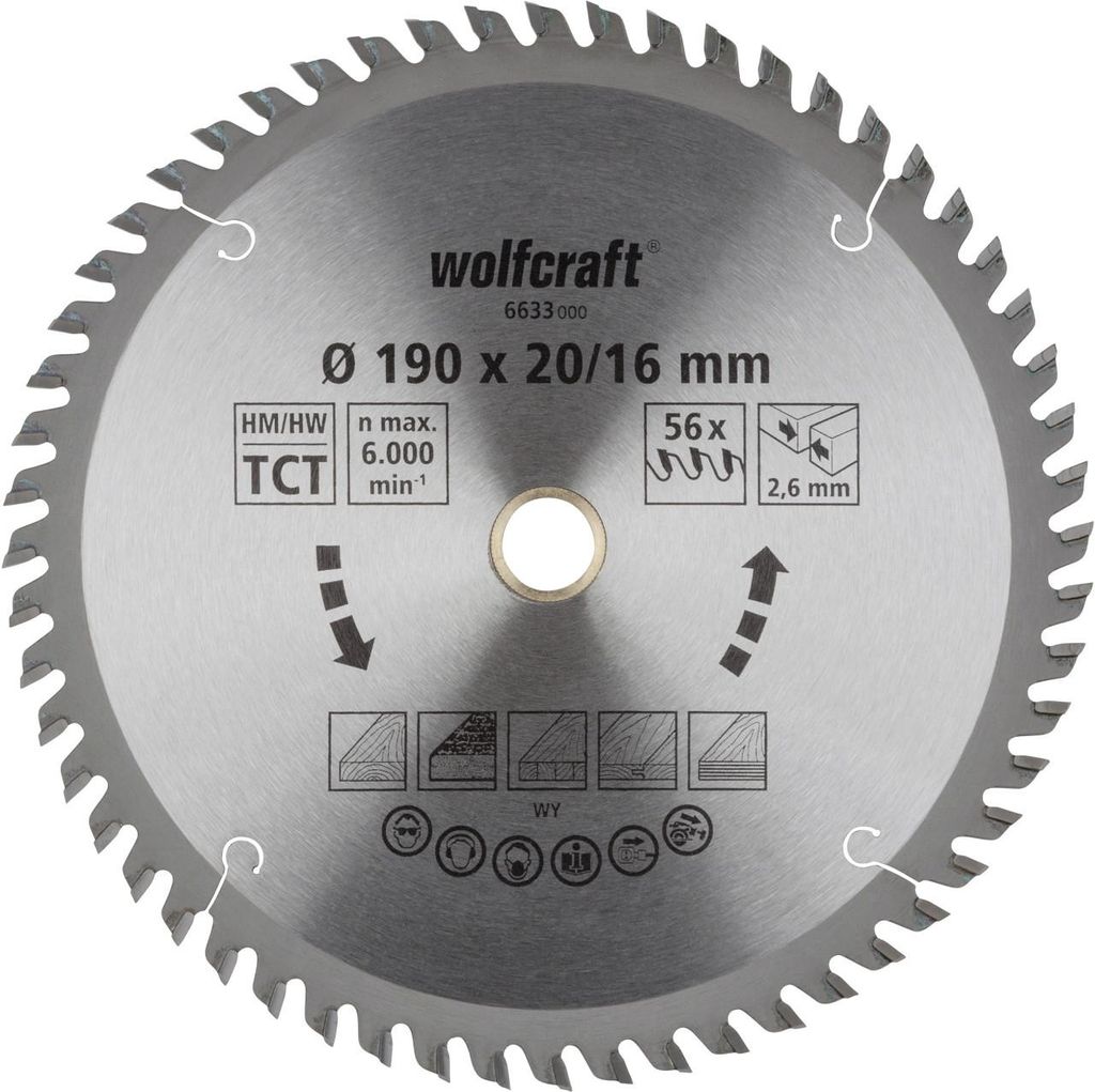 Wolfcraft Kreissägeblatt 190 x 20/16 mm 56 Zähne Hartmetall Produktbild 