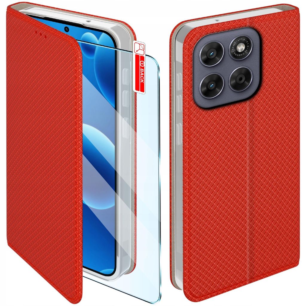 Magnet-Hülle für Motorola G67 5G | G77 5G – verschließbare rote Hülle + 9H-Glas