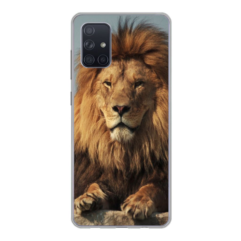 MuchoWow Handyhülle Schutzhülle Hülle für Samsung Galaxy A51 5G Löwe - Felsen - Porträt Silikon Softcase Handy Hülle - Abbildung
