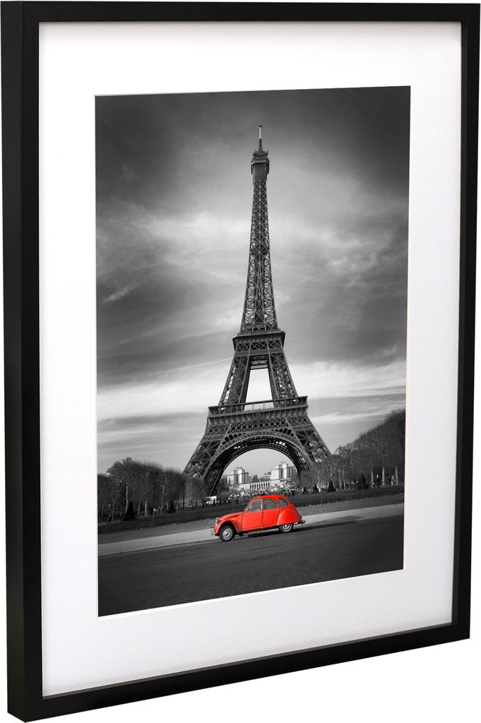 BD ART 40x50 cm, MDF Bilderrahmen mit Passepartout 30x40 cm, SCHWARZ, Plexiglas