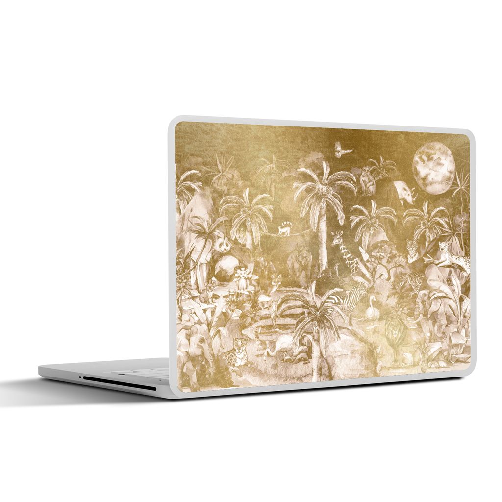 MuchoWow Laptop Aufkleber Sticker Cover Dschungel - Gold - Kinder - Pflanzen - Tiere 30x22 cm - Laptop-Sticker
