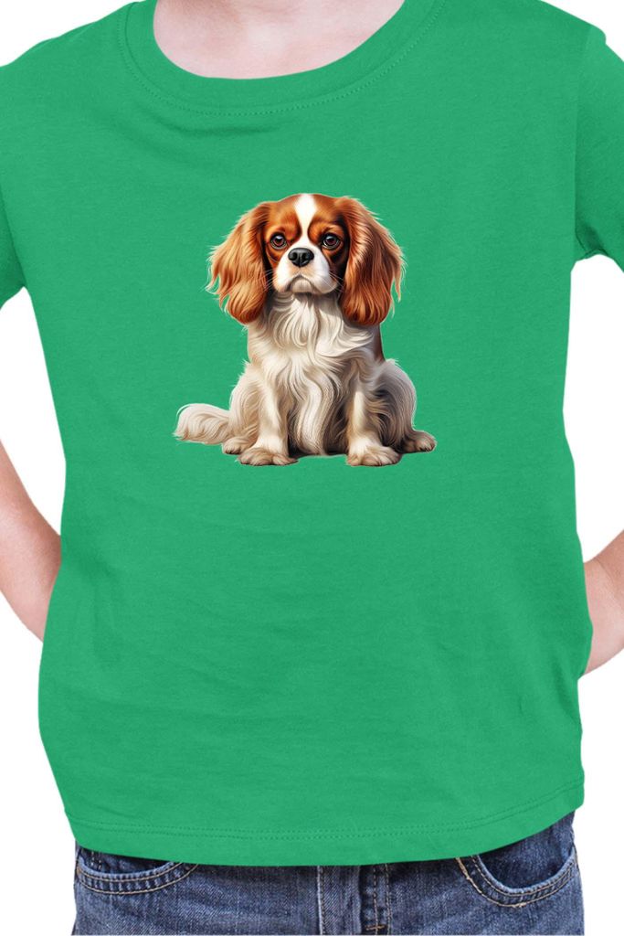 Kinder T-Shirt Dogs Breeds Cavalier King Charles Spaniel Dog Breed 006, 3-4 Jahr - 104 / Grün