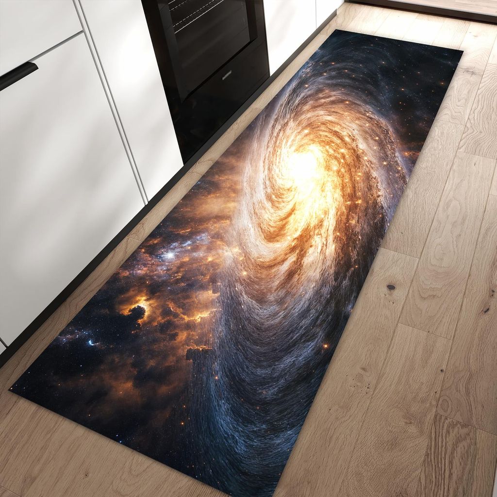 Küchenteppich 80x250cm rutschfest & abwischbar PVC Läufer - Galaxie Nachthimmel