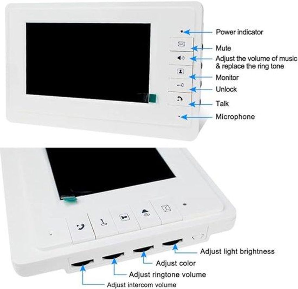 7-Zoll Kabel-Home-Videotelefon, Nachtvisierung, 25 Ton, IP54 Wasserdicht, Durchsichts-System