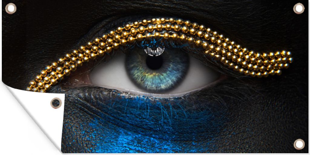 MuchoWow 60x30 cm Outdoor-Poster Gartendeko Sichtschutz Garten Poster für den Garten Frau - Augen - Make-up - Luxus - Gold