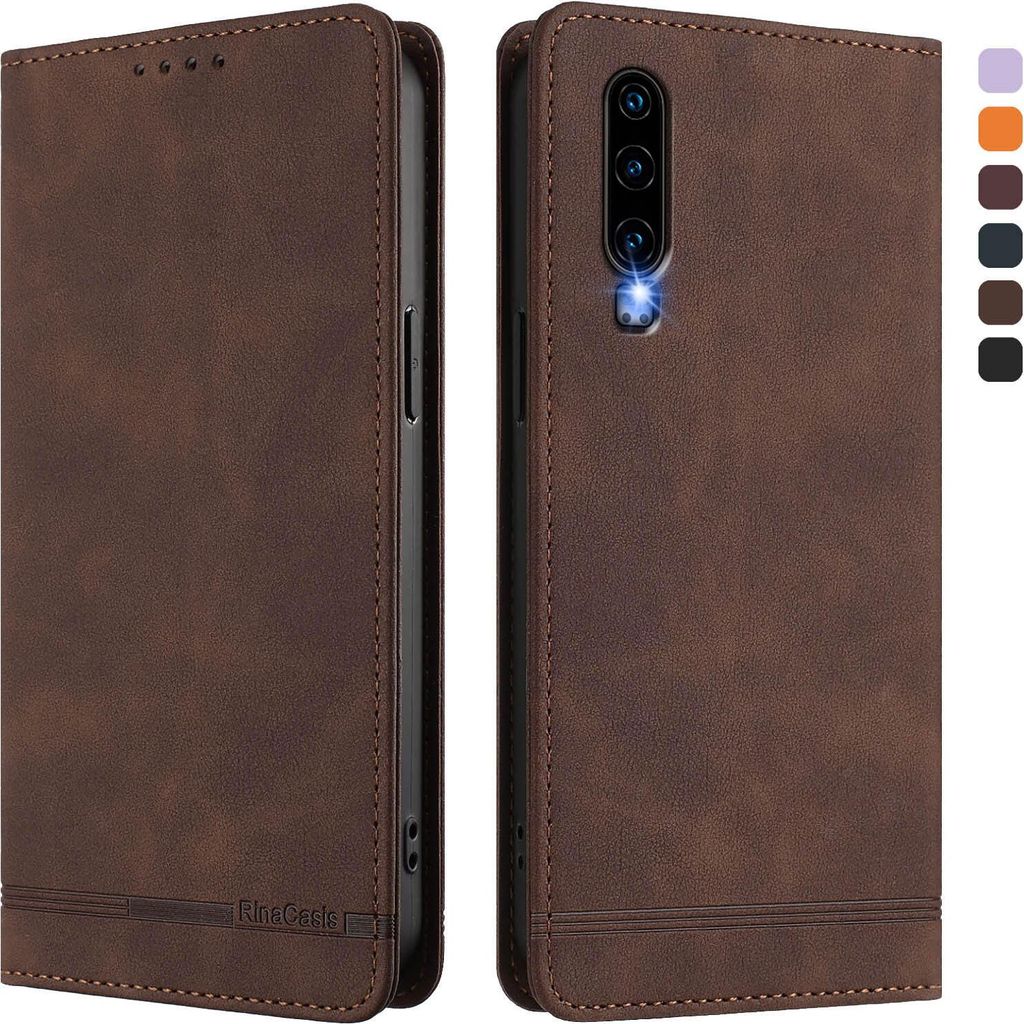 Hülle für Huawei P30, Retro Kunstleder Ständer Klapphülle mit Kartenfächer und Magnetische Braun