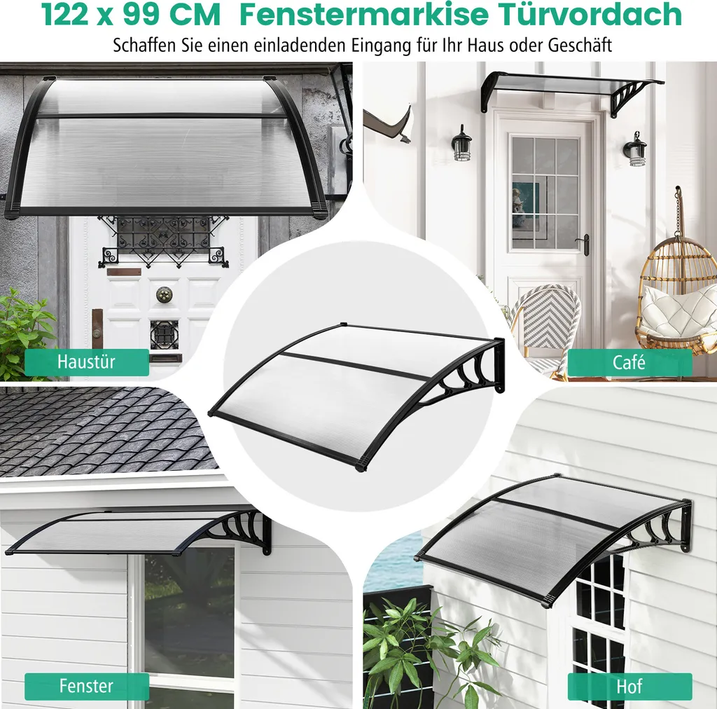 Pensilina COSTWAY per porta d'ingresso 122 x 99 cm, pensilina in alluminio e policarbonato, pensilina ad arco trasparente, pensilina per porta d'ingresso, pensilina per porta d'ingresso, pensilina per porta d'ingresso, pensilina per porta d'ingresso - 2