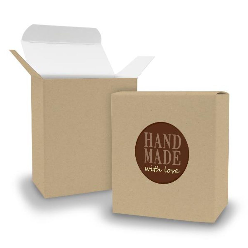 SET HandMADE with Love (Motiv10) 24xFaltschachtel Quader BRAUN + Sticker