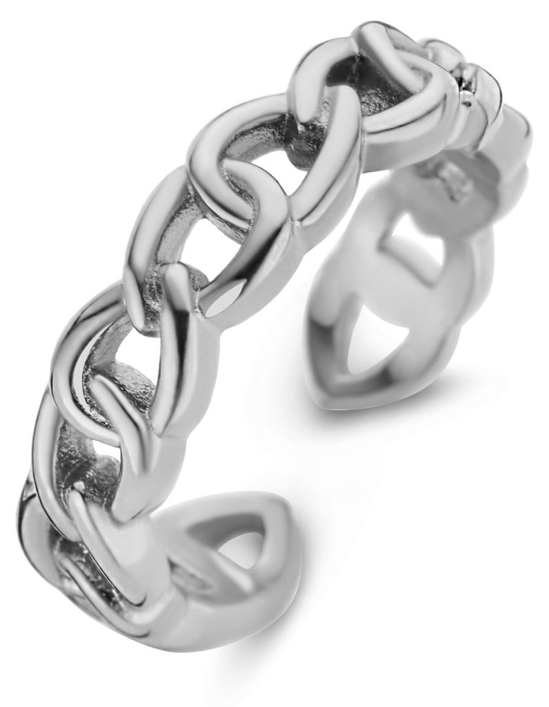 CO88 Collection 8CR-10041-50 Stahlring – Damen – Panzerglied – 5 mm breit – 2,3 mm dick – Größe 50 – silberfarben