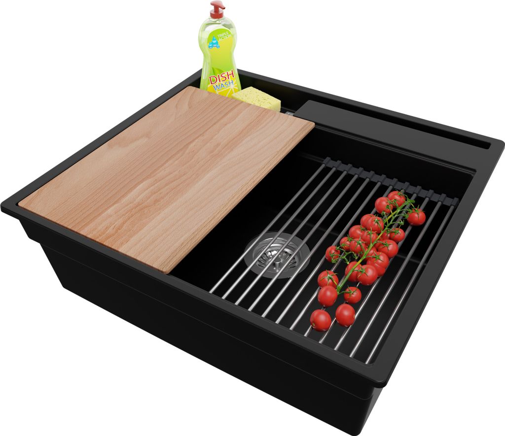 PRIMAGRAN Spülbecken Schwarz 58x53cm, Granitspüle 1 Becken Produktbild 