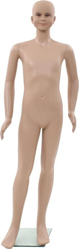 vidaXL Ganzkörper-Schaufensterpuppe Kind mit Glassockel Beige 140 cm