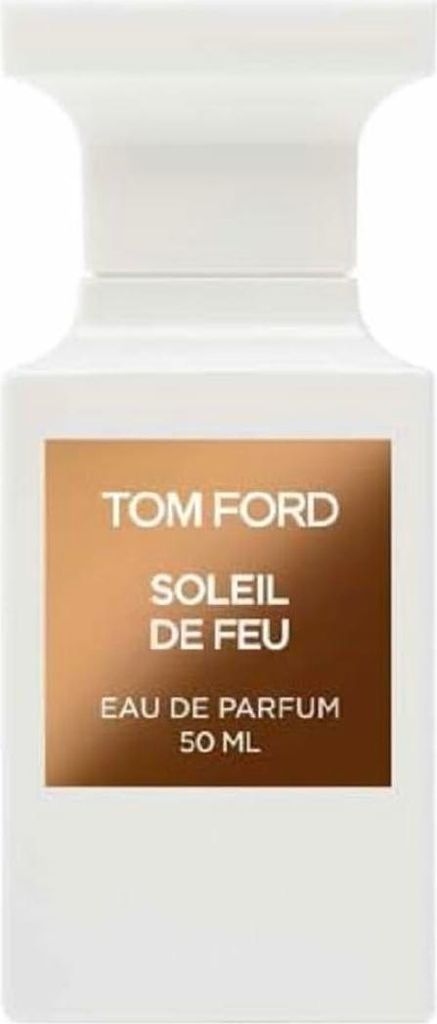 A white bottle of Tom Ford Soleil De Feu Eau de Parfum.