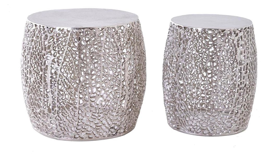 2er Set Filigraner Design Couchtisch Leaf antik Silber