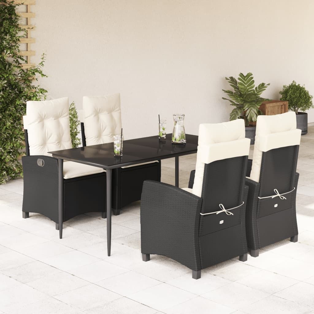 Maison Exclusive - 5-tlg. Garten-Essgruppe mit Kissen Schwarz Poly Rattan