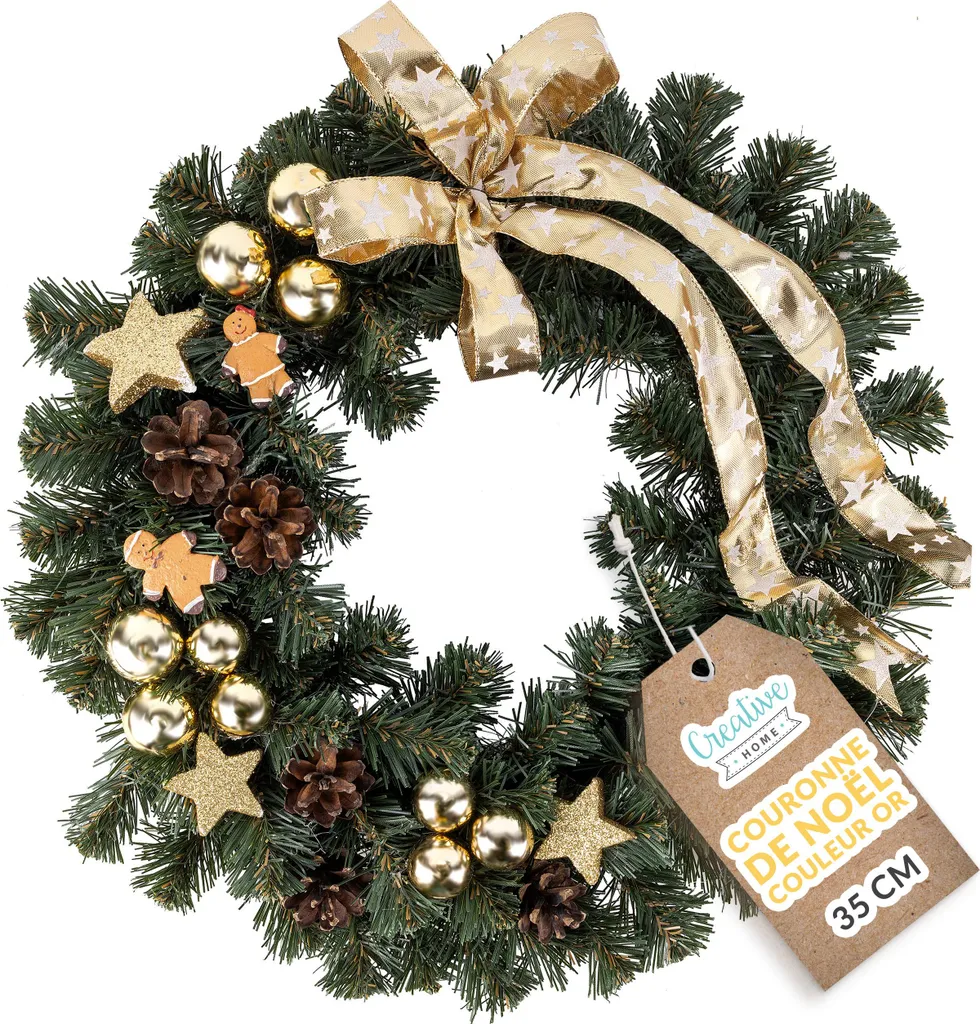 Couronne de Noël Extérieure Durable Dorée 35 cm - Ne Perd Pas d'Éclat