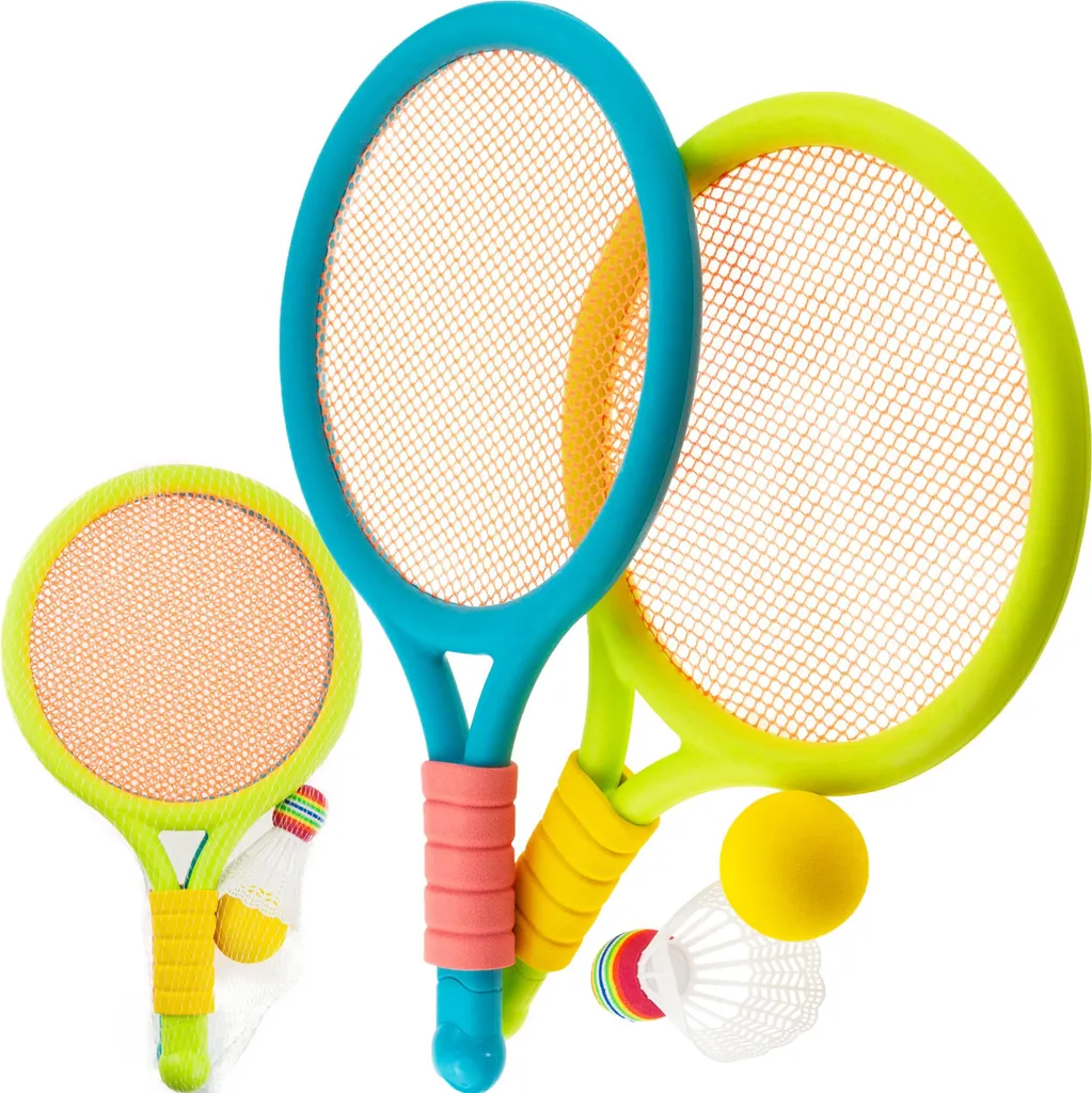 Set de badminton complet avec 4 raquettes colorées et volants robustes