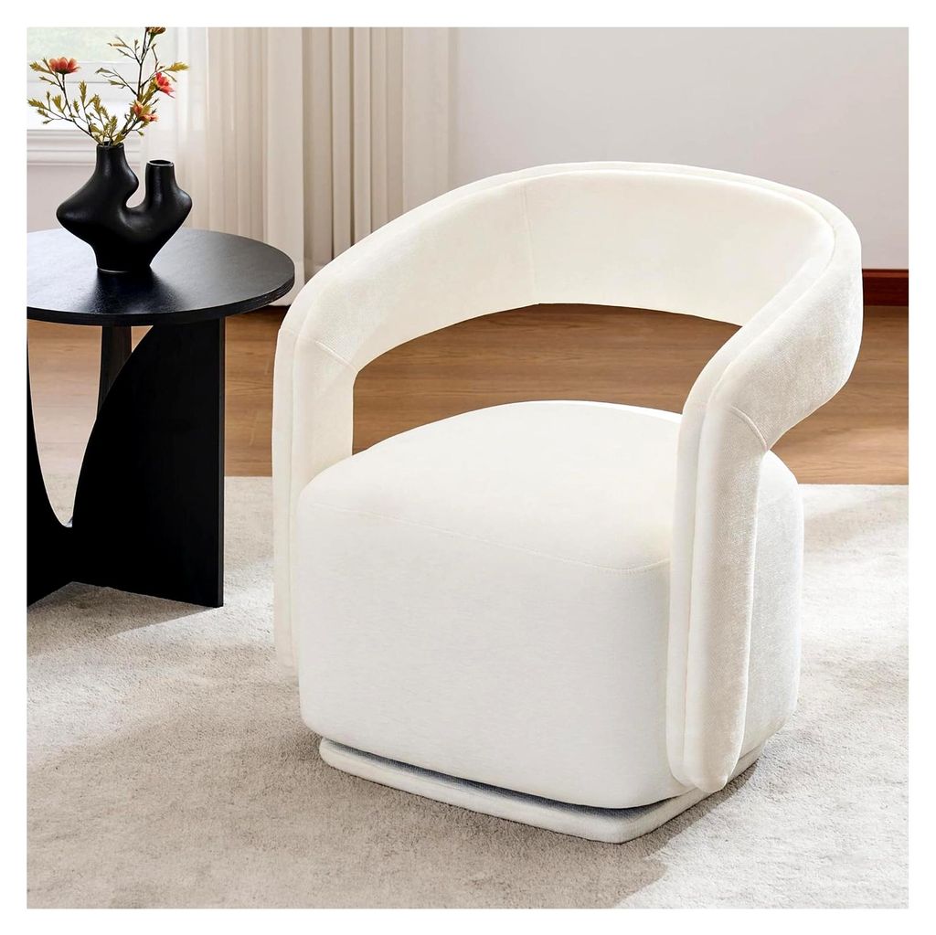 360° drehbarer Polstersessel, Chenille Lounge Sessel mit großer Sitzfläche und geschwungener Rückenlehne, moderner Drehsessel für Wohnzimmer u...
