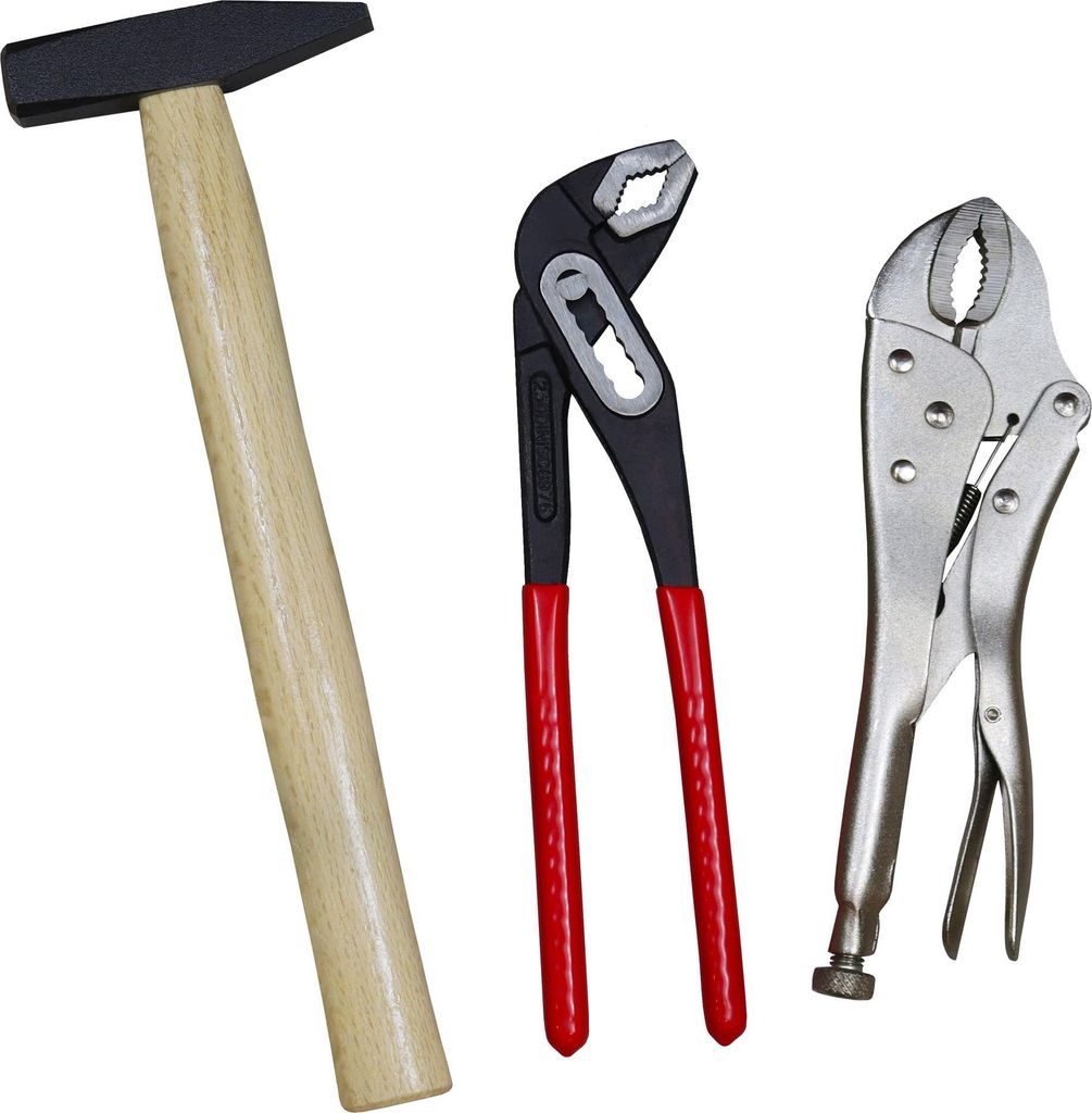 Werkzeugset Gripzange, Rohrzange, Hammer