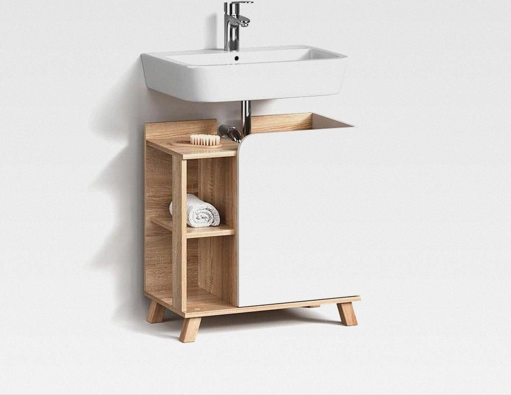 Waschbeckenunterschrank Marano, Sonoma/Weiß, 60 x 65 cm mit Tür und offenen Fächern