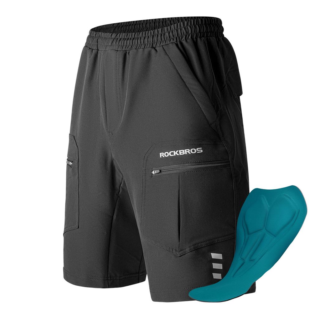 ROCKBROS Herren Shorts 4D gepolstert Radshorts 2 in1 Fahrradhose Kurz Schwarz EU Größe XXXL