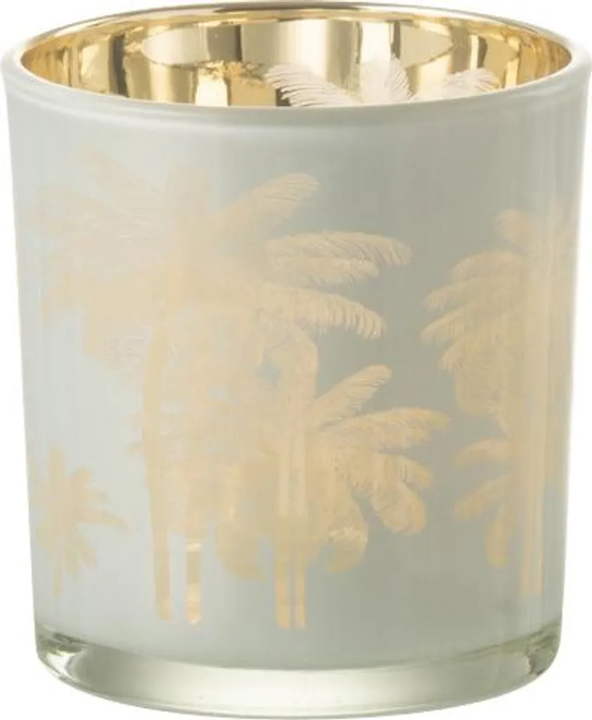 Porte-lampions en Verre Bleu avec Motifs Palmier Dorés Signé J-Line S