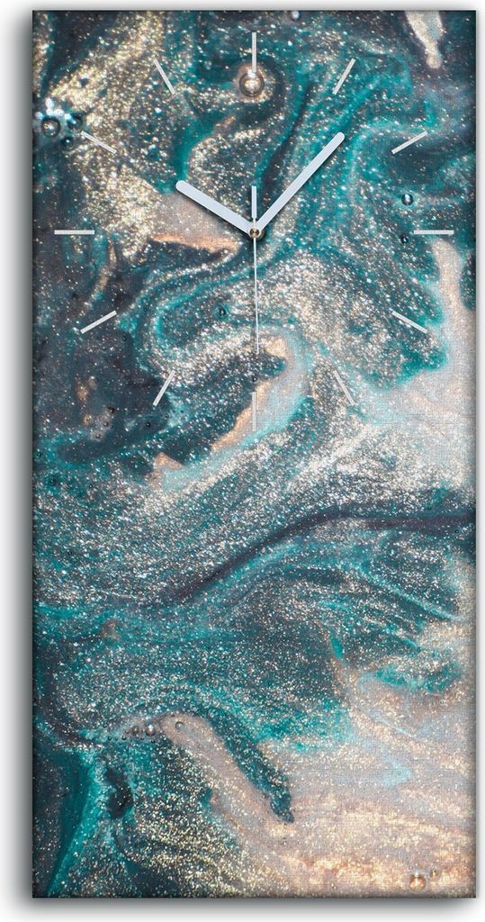 Wandkunst Leinwand Bild Uhr Geräuschlos Kunstdruck 30x60 abstrakte bunte Marmor - weiße Hände