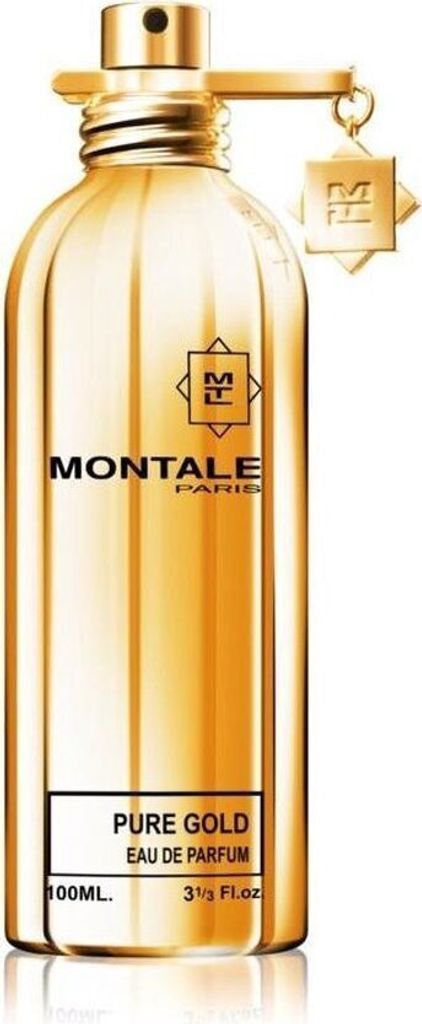 A close-up studio shot of a Montale Pure Gold Eau de Parfum bottle.