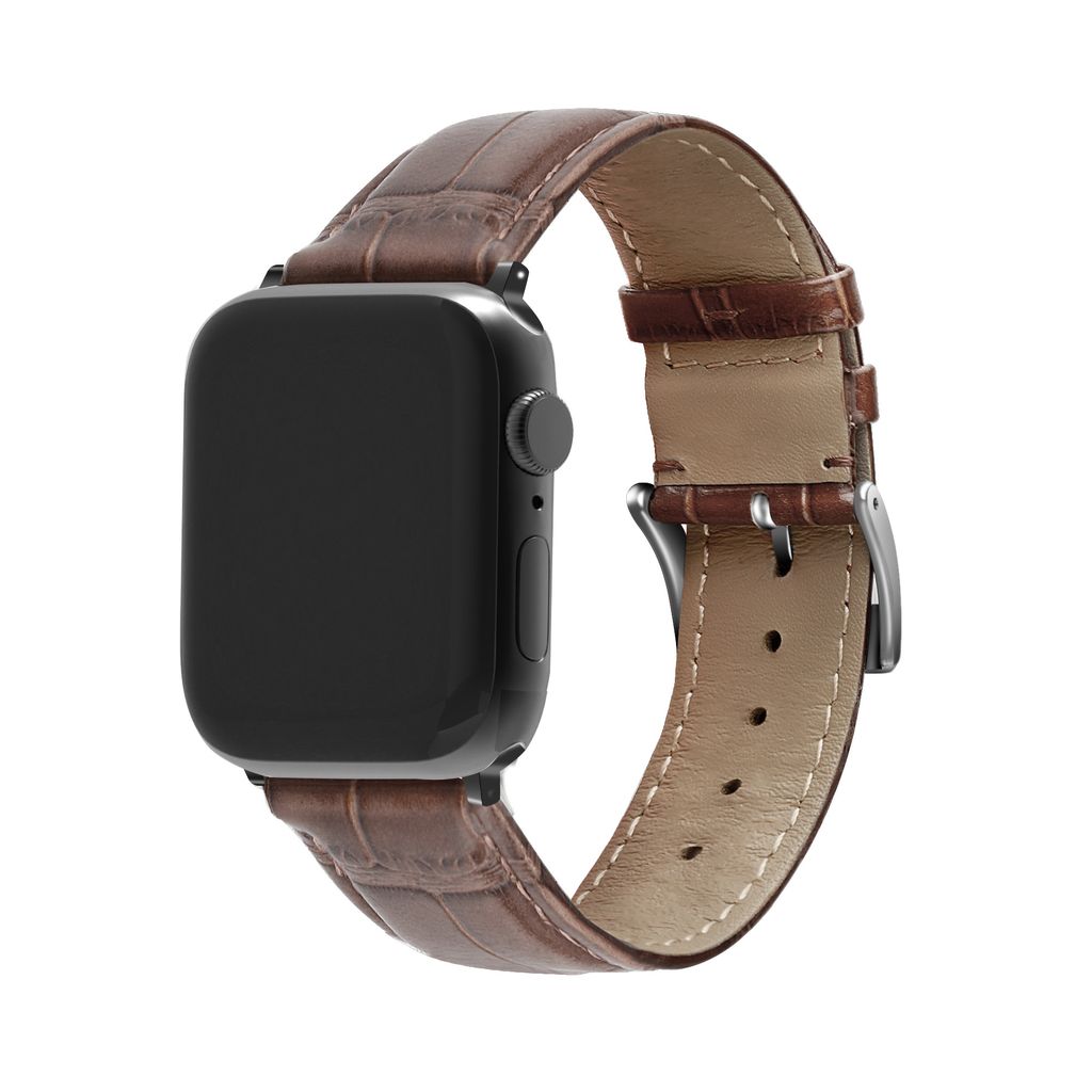 Strap-it Apple Watch Lederarmband mit Krokoprägung (Braun)