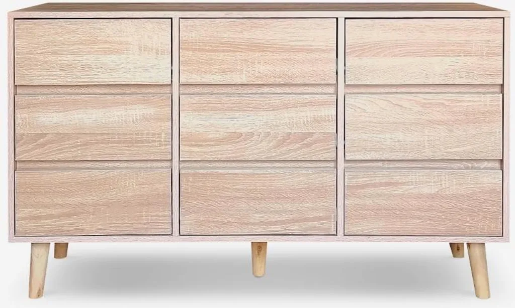 Commode 9 tiroirs en bois massif Vudan 120cm - Capacité de stockage XXL